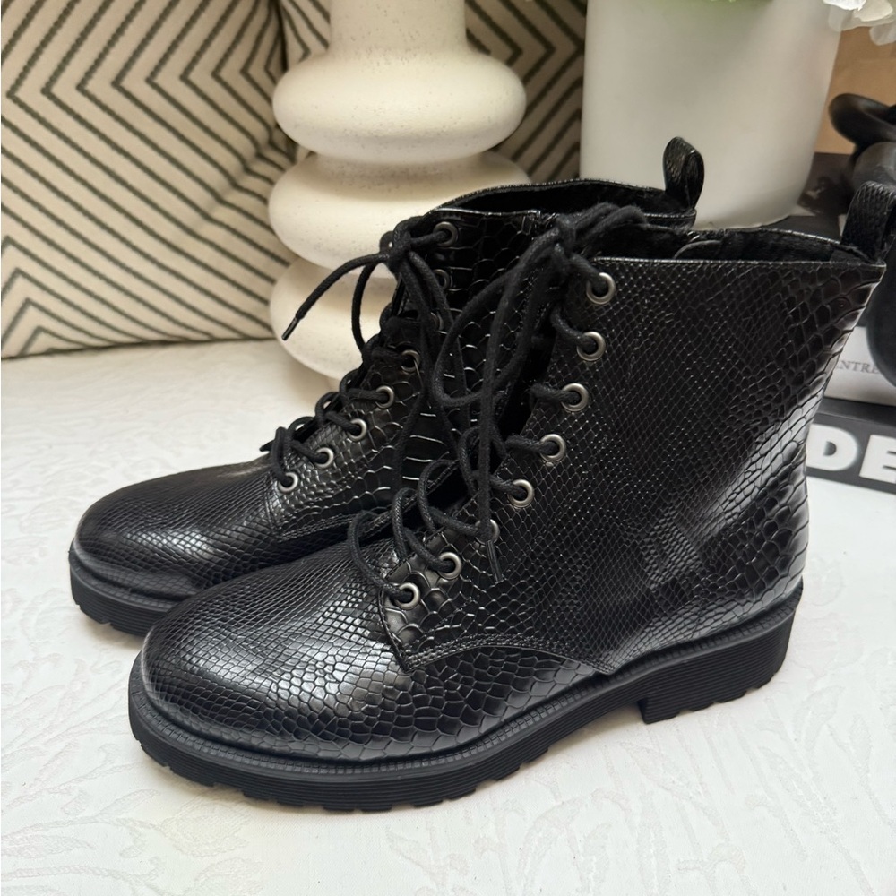 Coconuts by Matisse Black Combat Moto Boots with Brogue Detailing